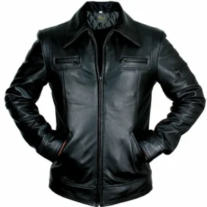 Mens Slim-Fit Genuine Leather Biker Jacket
