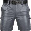Mens Real Grey Leather Shorts