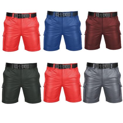 Mens Real Leather Multi Color Cargo Shorts