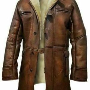 Men's Long Leather Trench Coat Faux Fur Winter Bomber