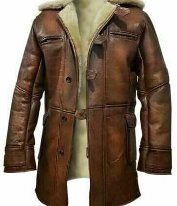 Men’s Long Leather Trench Coat Faux Fur Winter Bomber